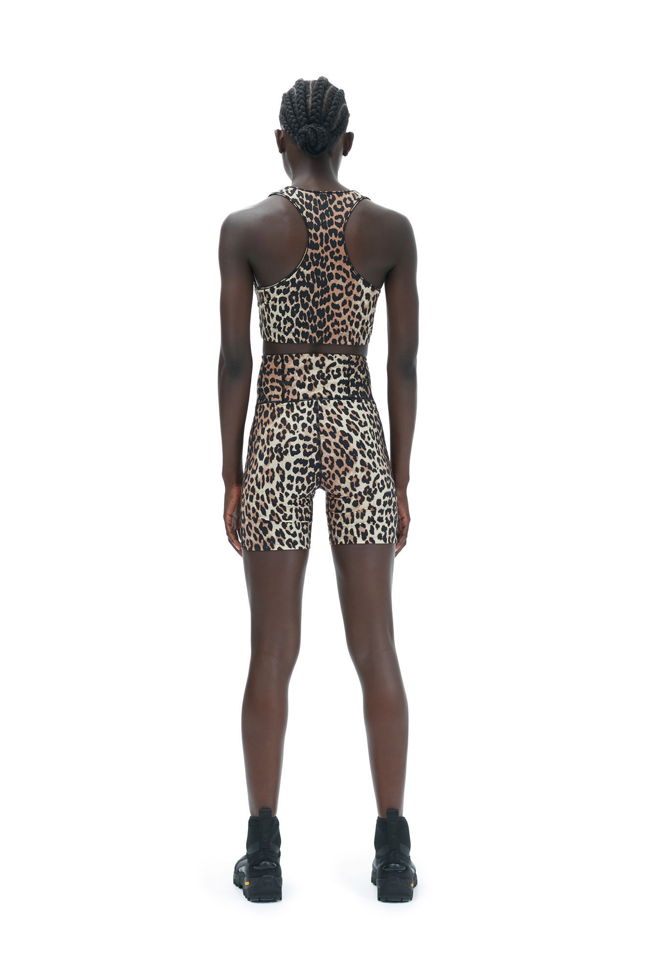 Ganni Leopard-print Zip-up Crop Top In Black