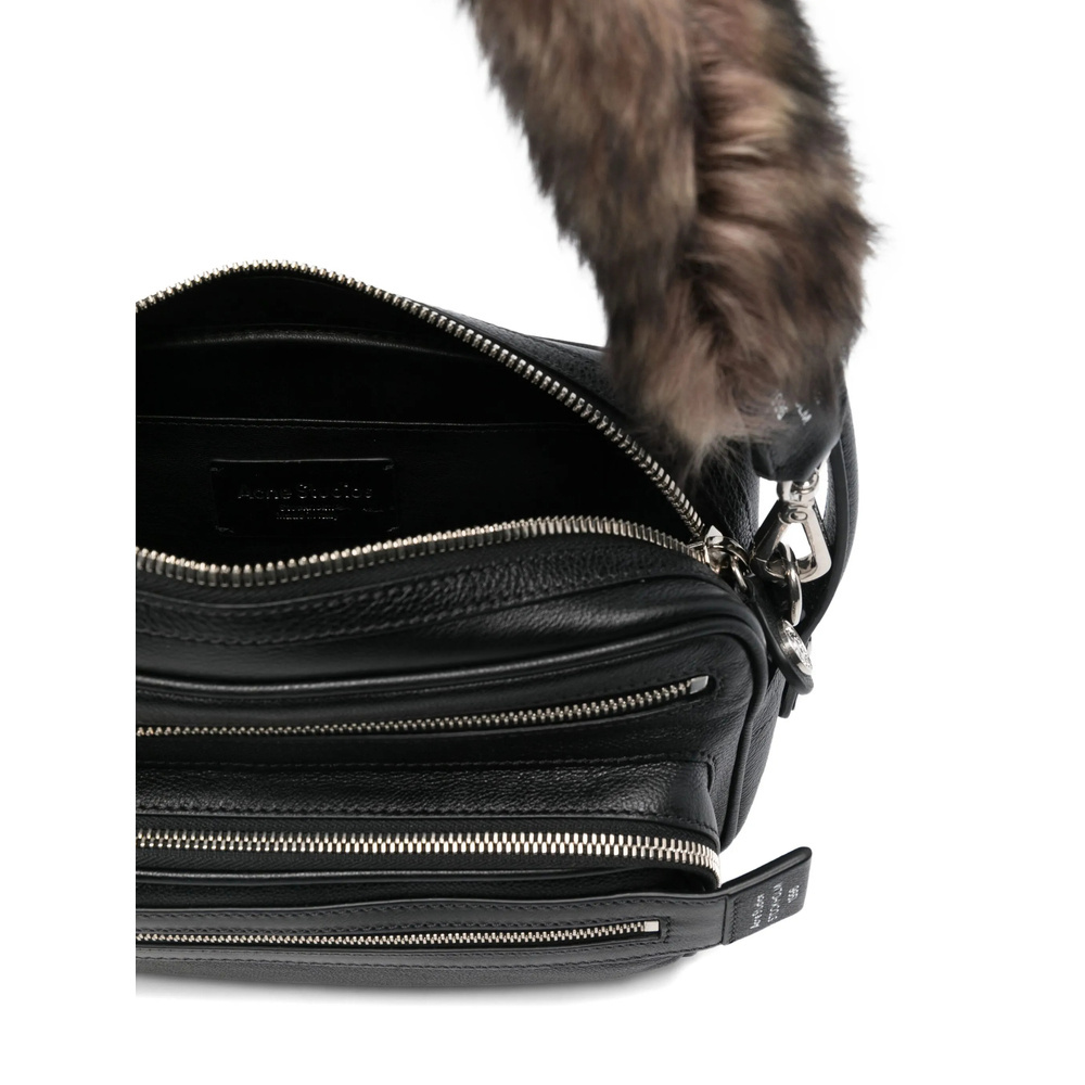 Acne Studios Small Shearling-trimmed Leather Shoulder Bag In Black