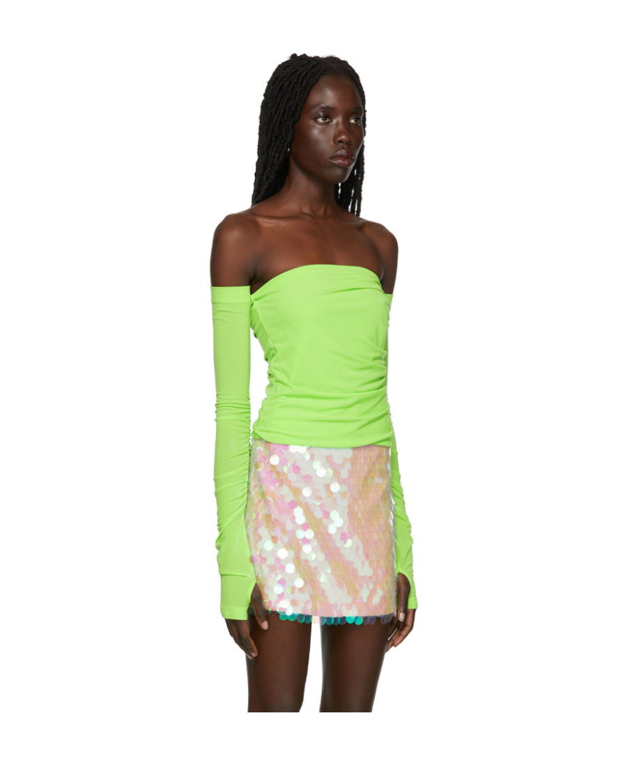 Helmut Lang Off-the-shoulder Convertible Stretch-crepe Top In Green