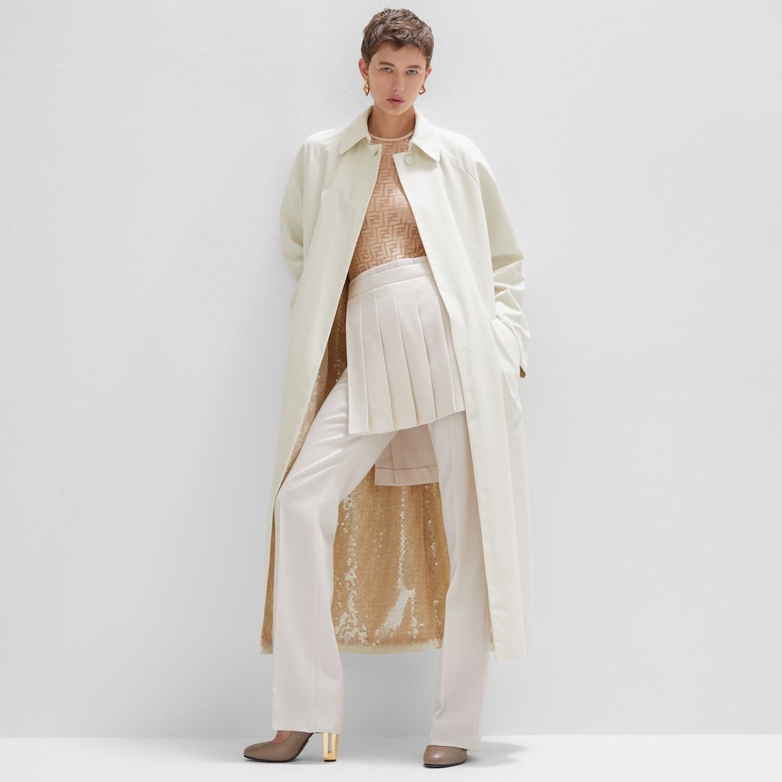 Fendi Logo-buckle Single-breasted Coat In White