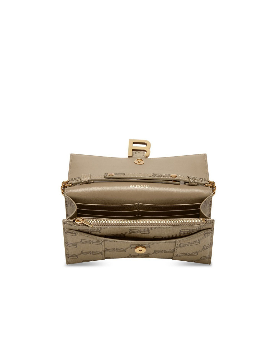 Balenciaga Hourglass Bb-monogram Wallet With Chain In Nude