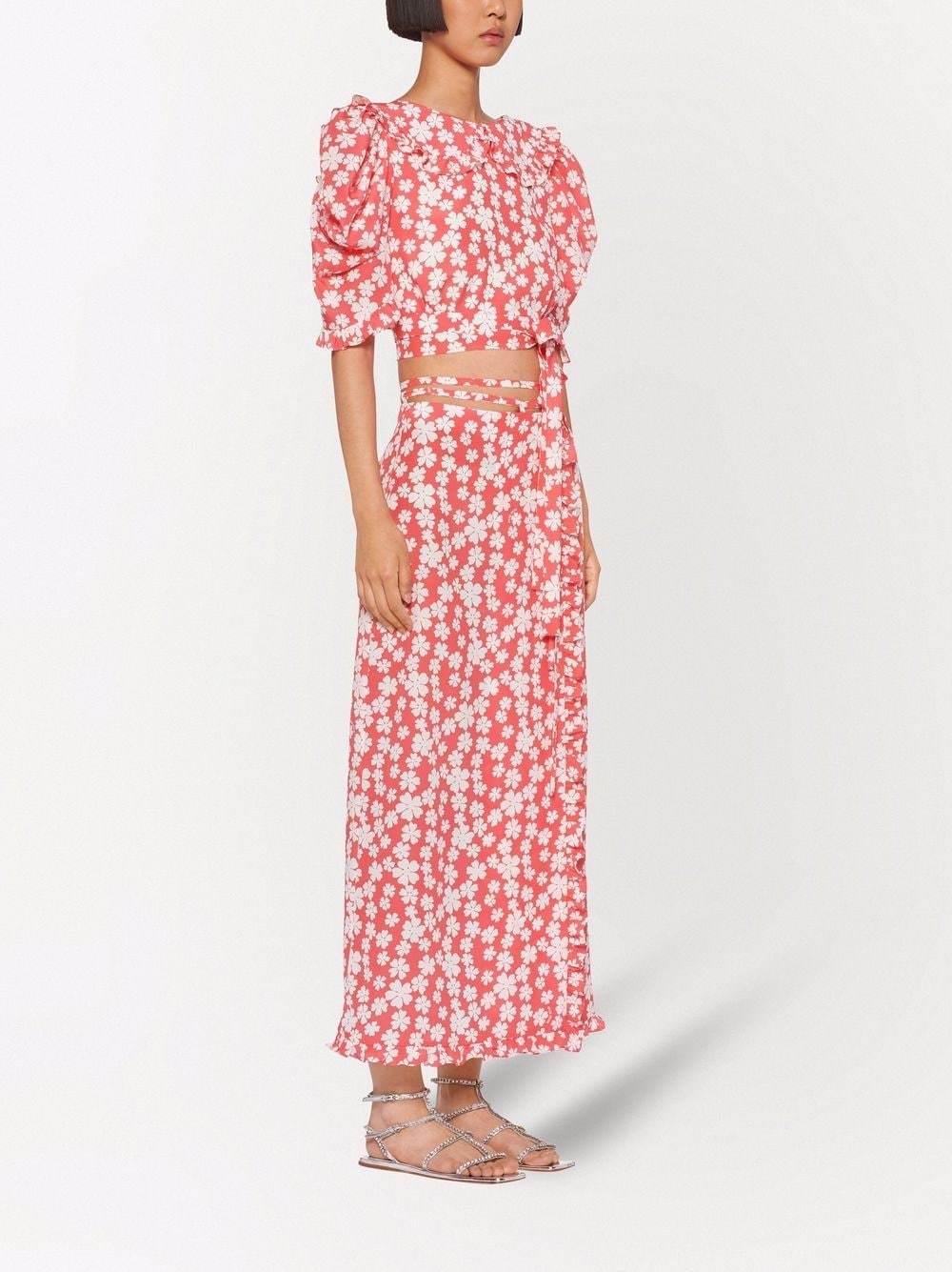 Miu Miu Marocain Floral-print Blouse In Pink