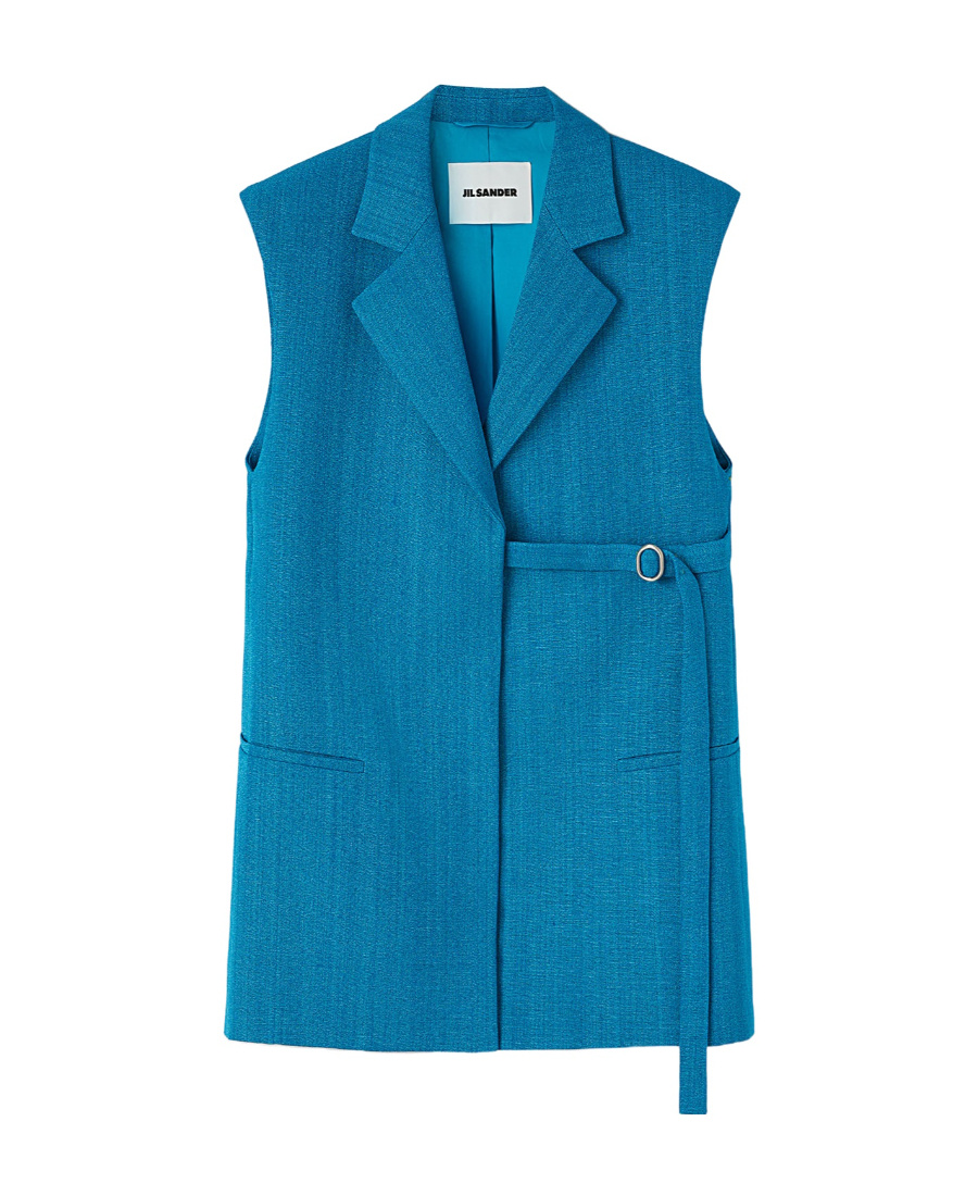 Jil Sander Sleeveless Belted Blazer In Blue