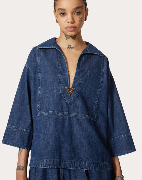 Valentino Chambray Denim Kaftan Top In Blue