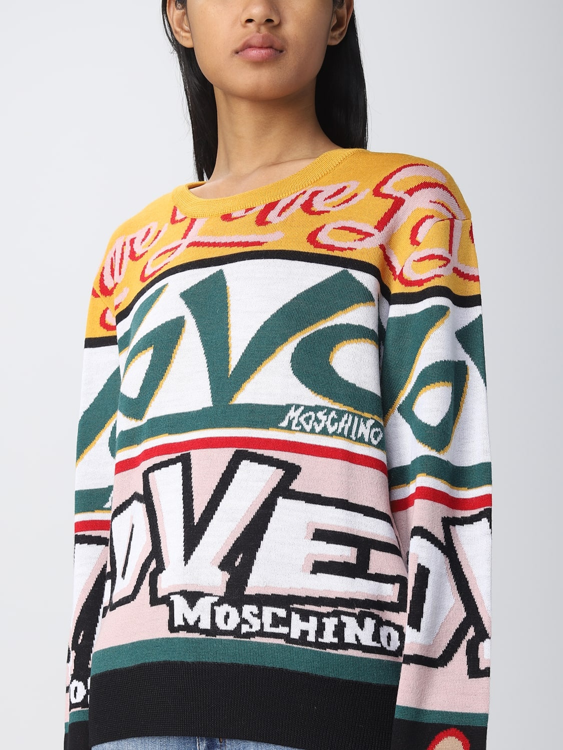 Moschino Round Neck Long-sleeved Sweater In Multicolor