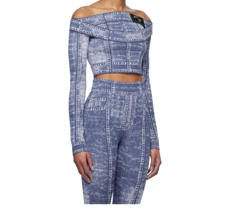 BALMAIN TROMPE L'OEIL-PRINT CROP TOP