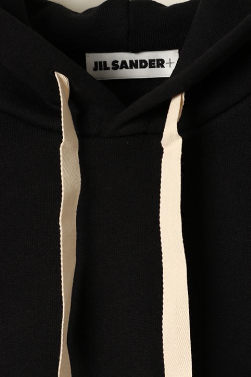 Jil Sander Hoodie With Patch Logo And Ribbed Finish In Black