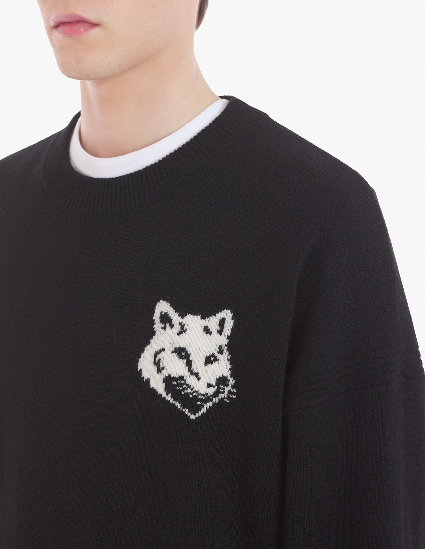 Shop Maison Kitsuné Fox Head Wool Jumper In Black