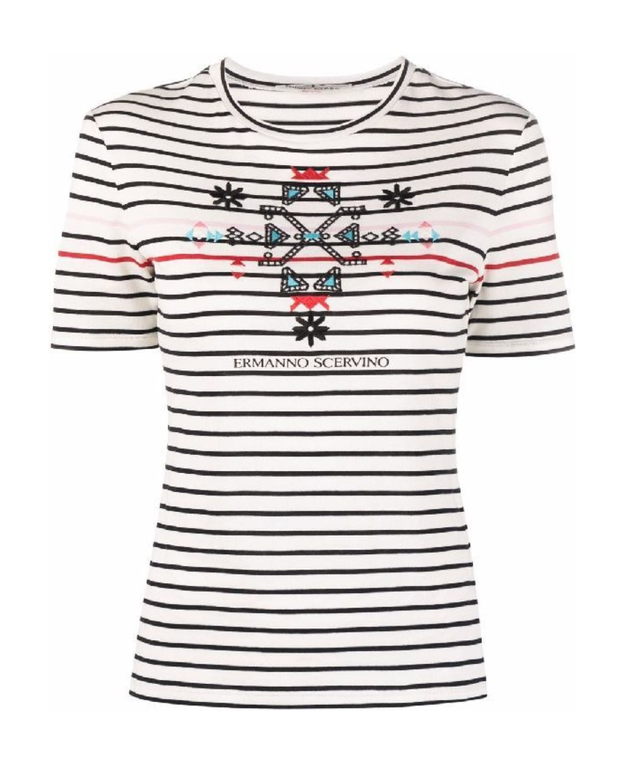 Ermanno Scervino Embroidered-design Stripy Cotton T-shirt In White