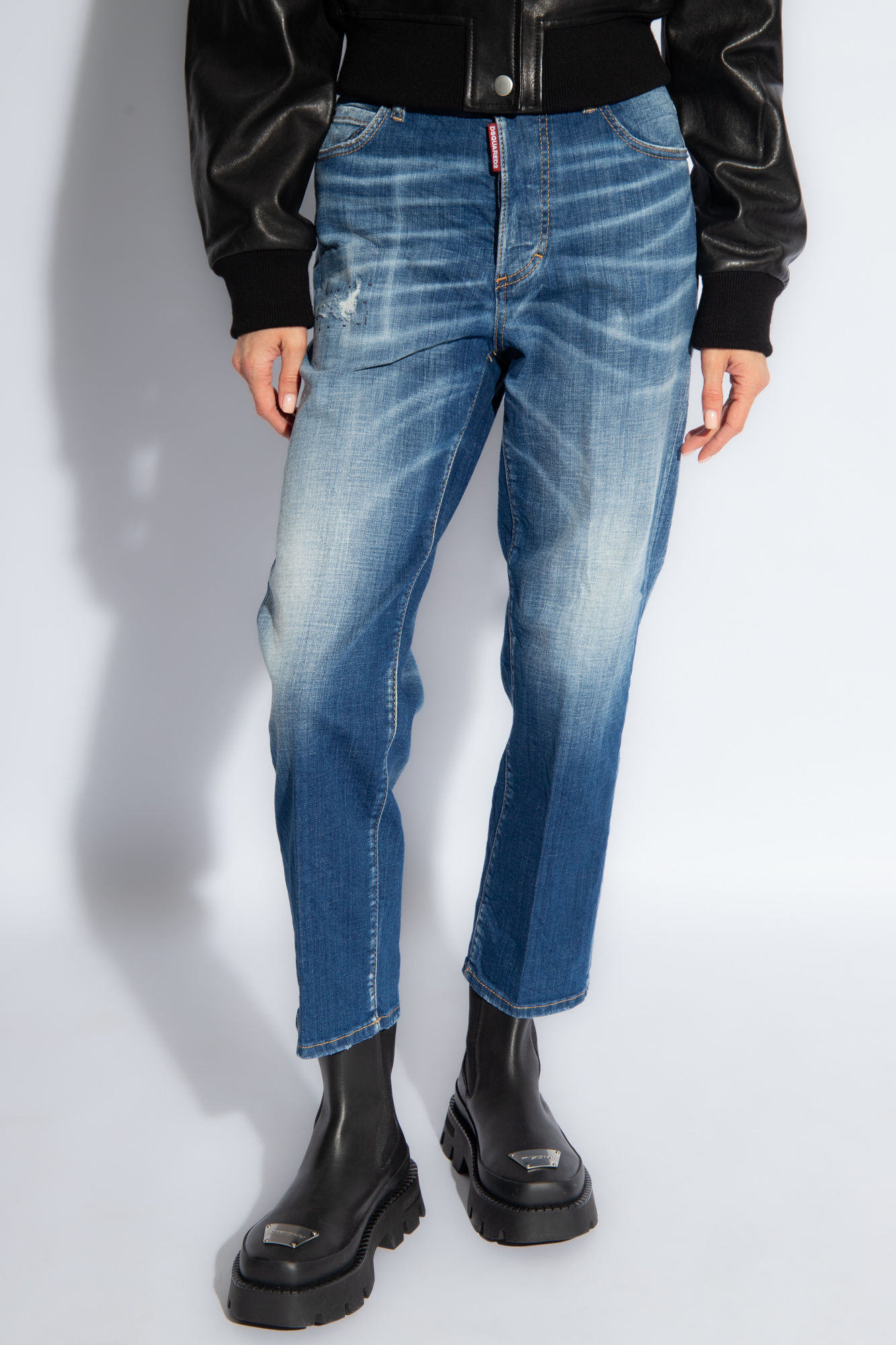 Dsquared2 Boston High-rise Cropped Jeans In Blue