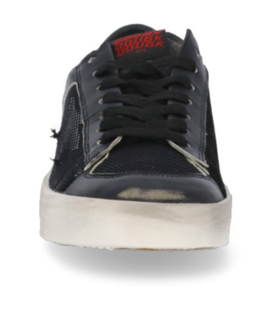 Golden Goose Black Leather Sneakers With Textured Detailing In Black