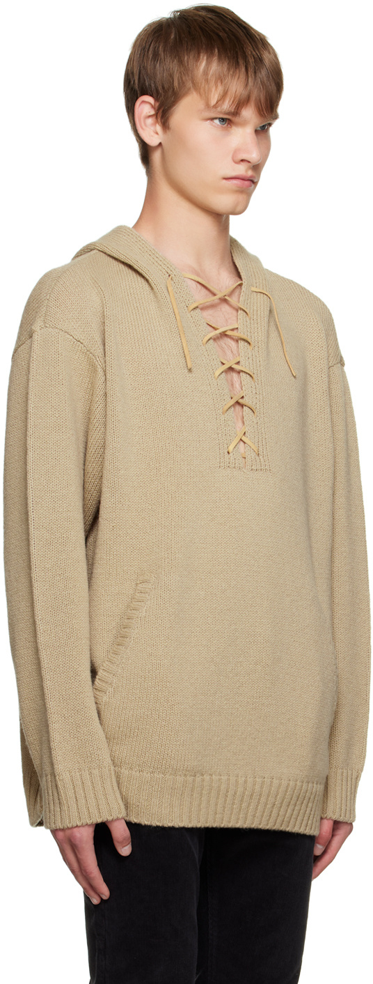 Undercover Lace-up Wool Hoodie In Nude