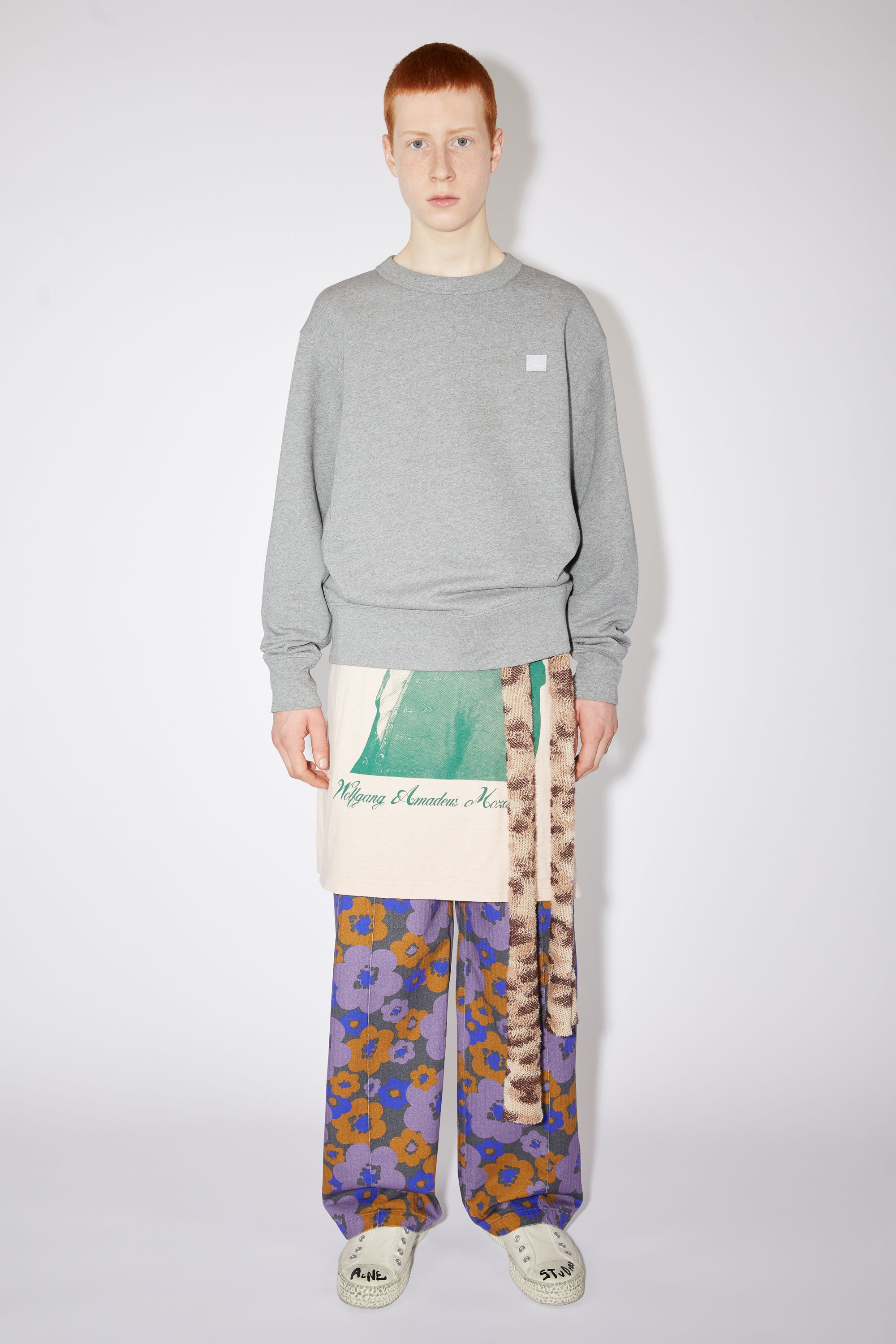 Acne Studios Face-patch Crew Neck Sweatshirt In Gray