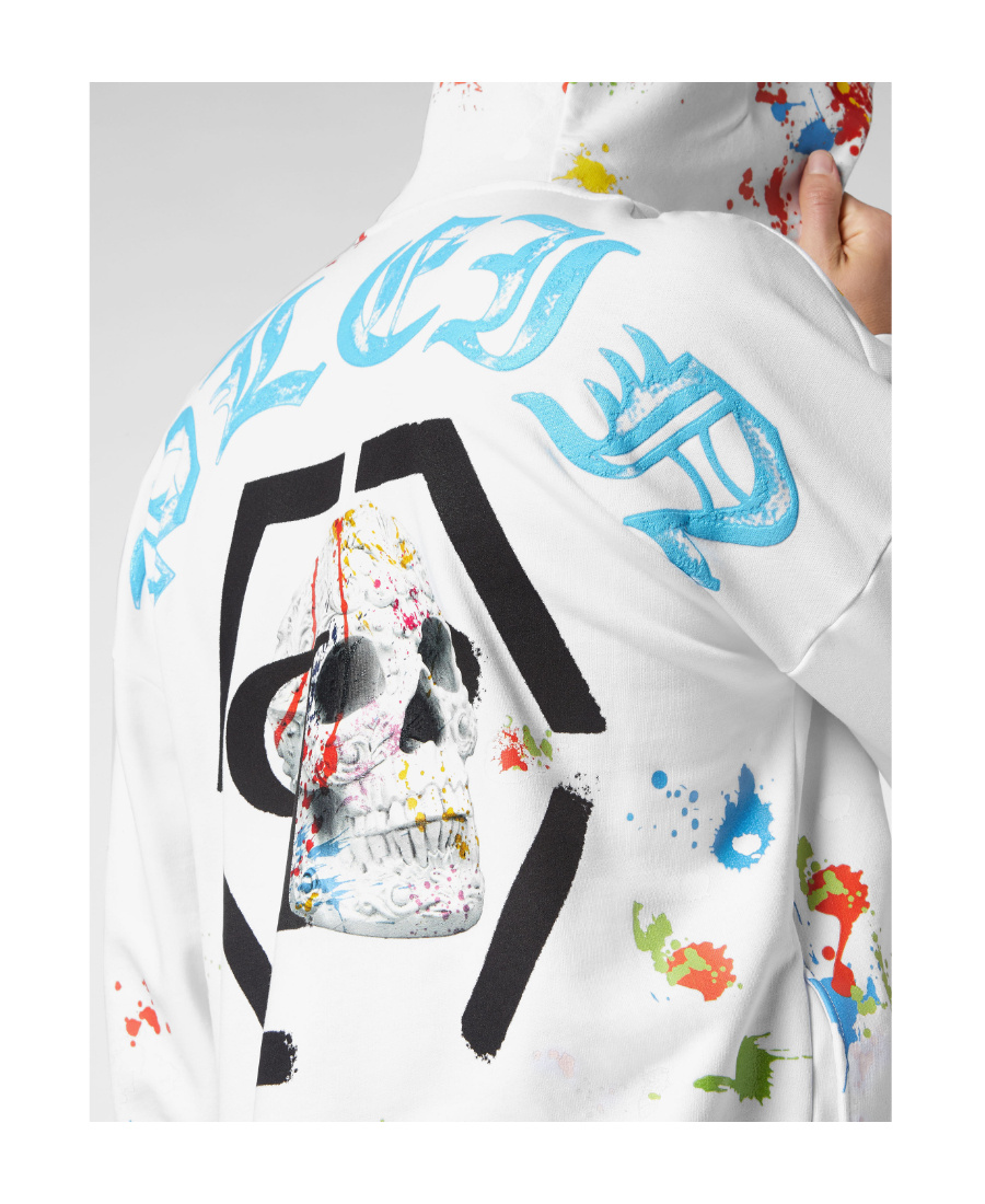 Philipp Plein Graphic Print Hoodie Multicolor Splatter In White