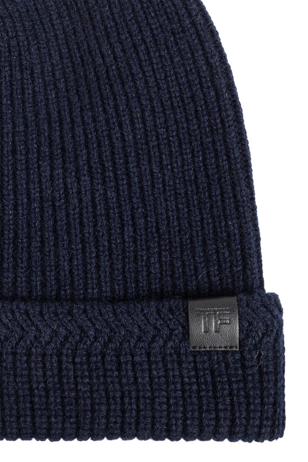Tom Ford Tf Patch Ribbed Beanie In Black