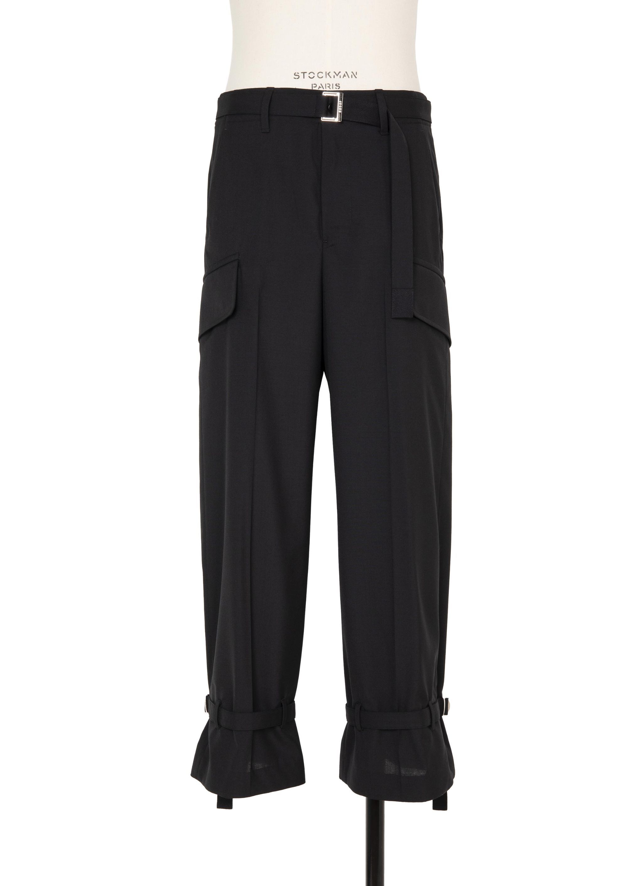 Sacai Belted Cotton Pants In Black
