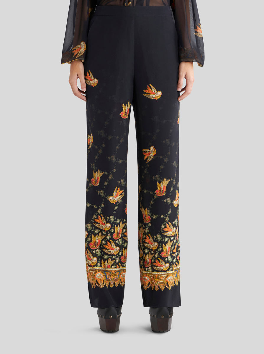Etro Printed Crêpe De Chine Palazzo Trousers In Black