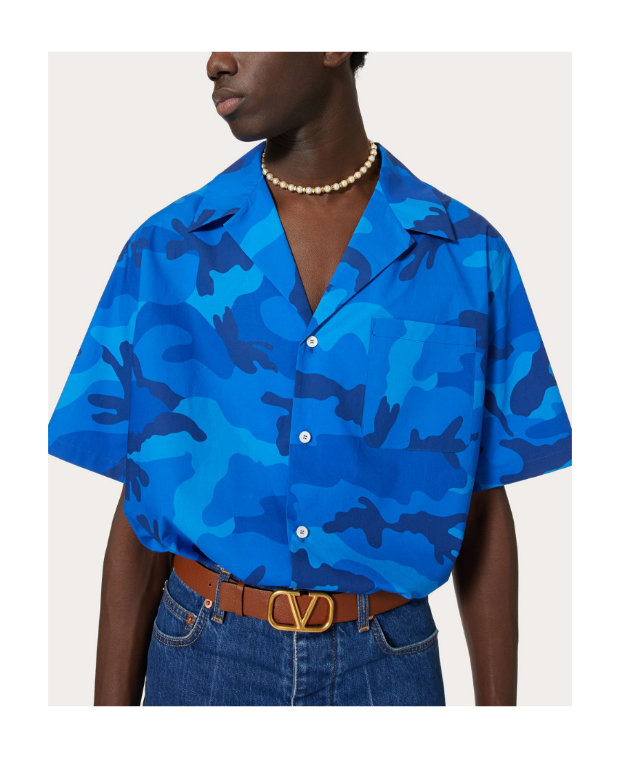 Valentino Camouflage Print Short-sleeved Shirt In Blue
