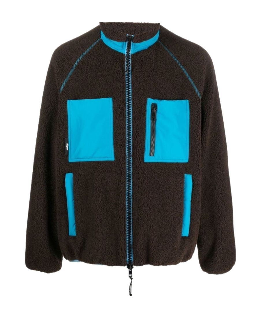 Msgm Logo High Neck Jacket With Contrast Pockets In Black