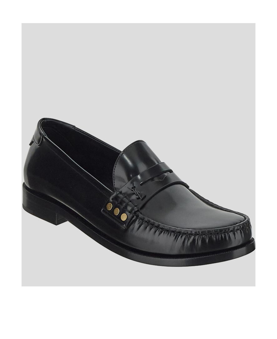 Saint Laurent Almond-toe Leather Loafers In Black