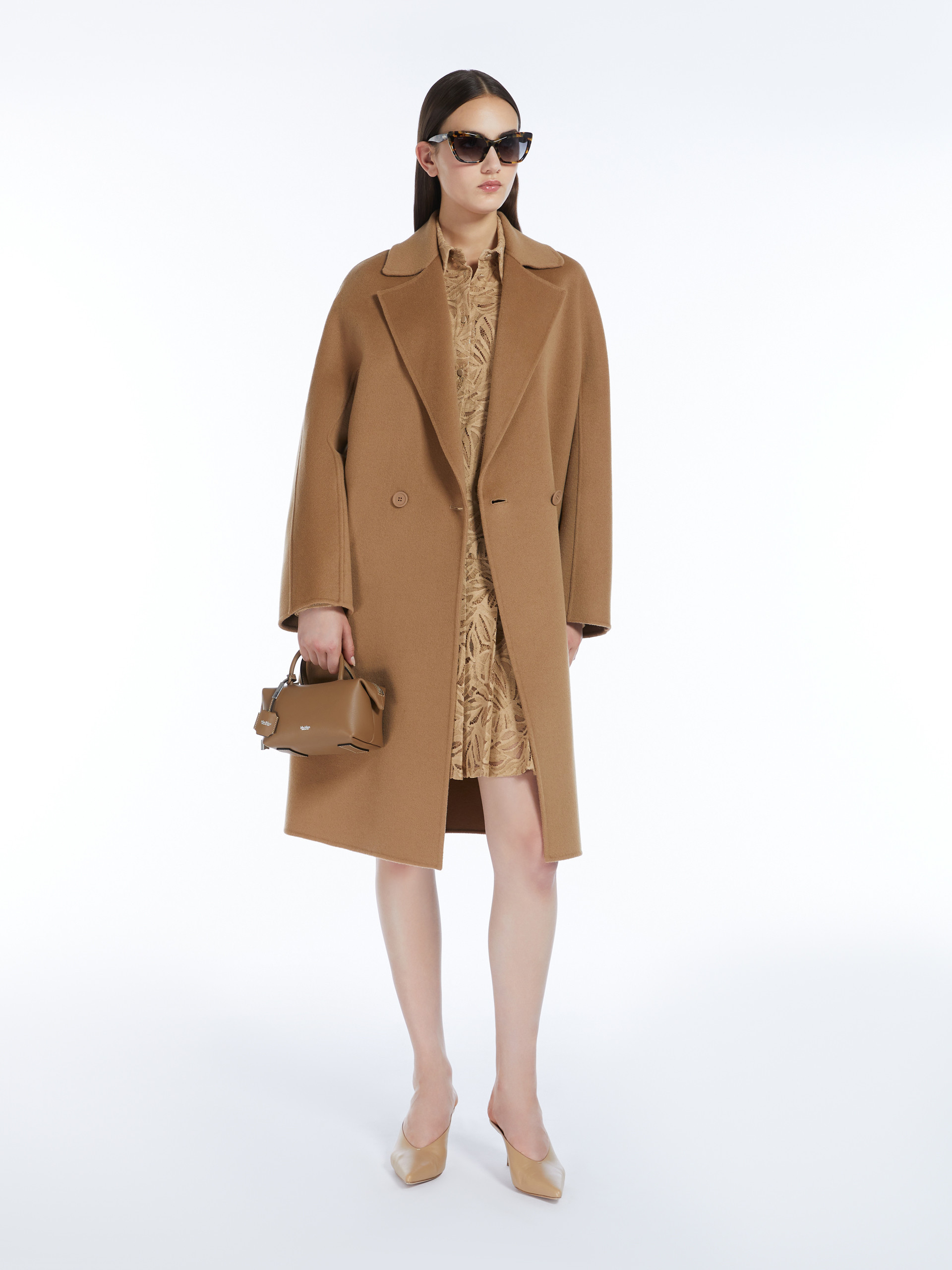 Shop Max Mara Studio Flared Lace Shirt Dress In Nude