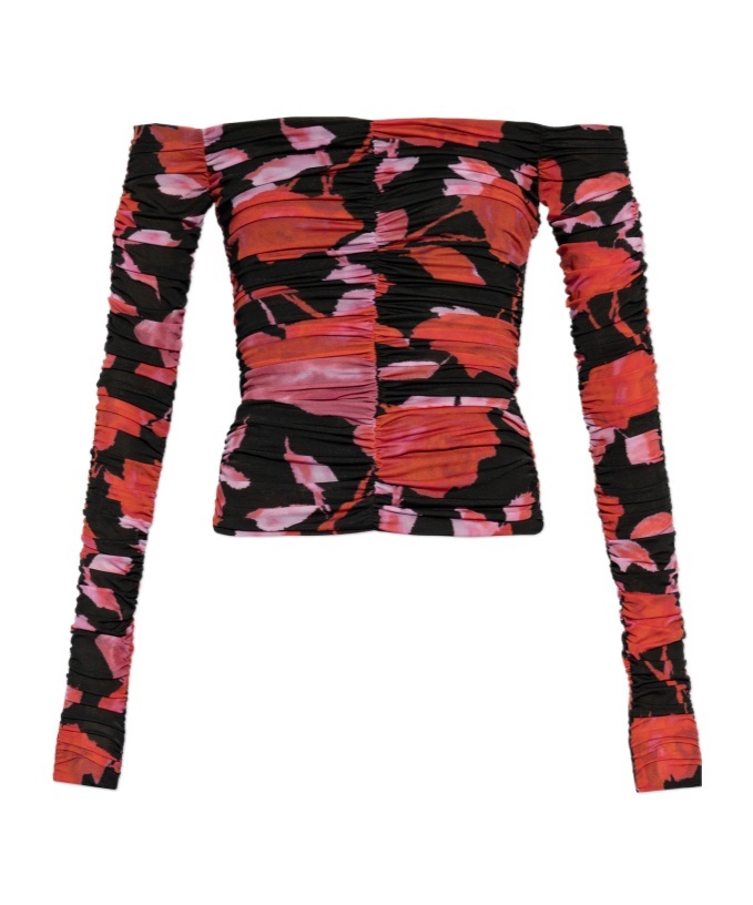 Blumarine Printed Off-the-shoulder Stretch-jersey Top In Black
