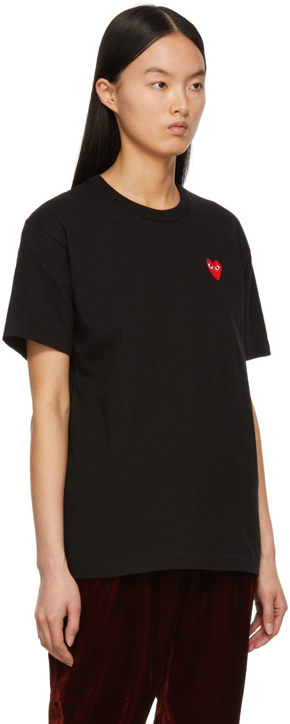 Shop Comme Des Garçons Play Logo Round Collar Short-sleeved T-shirt In Black