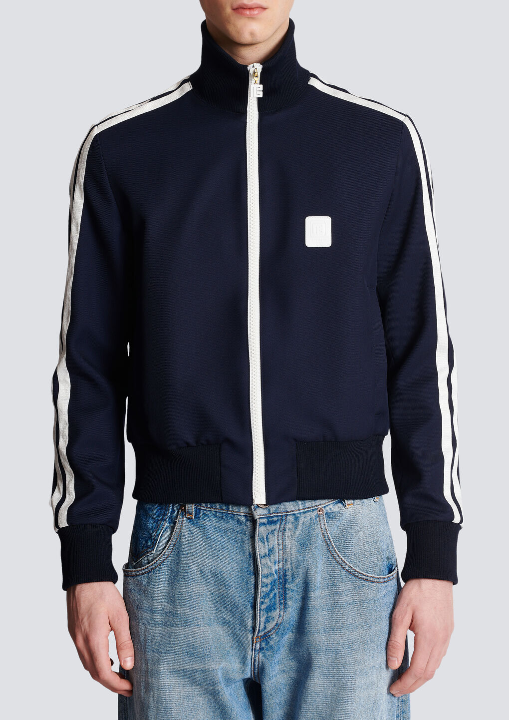 Balmain Pb Tape-embellished Bomber Jacket In Black