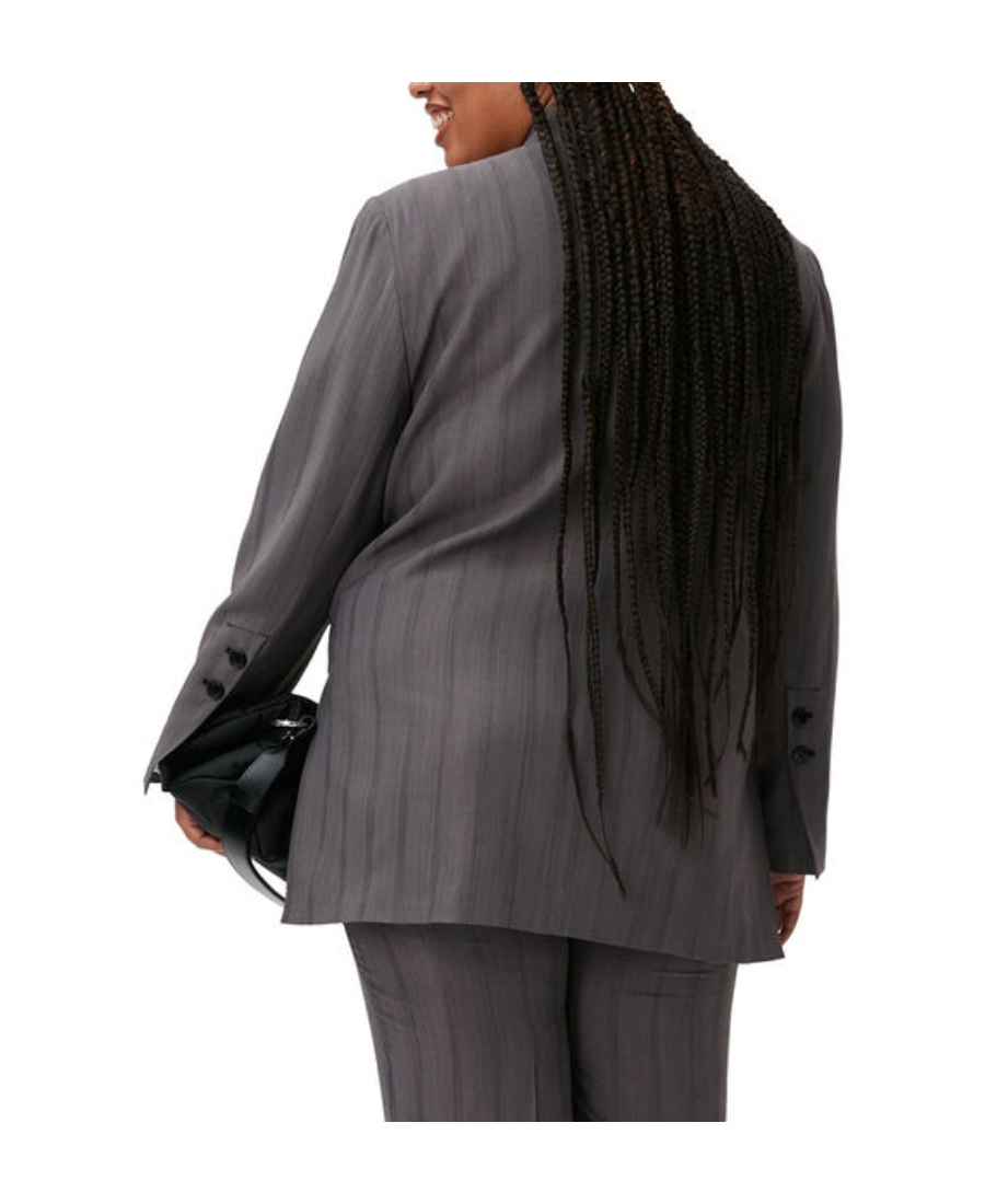 Ganni Double-breasted Tailored Blazer In Gray