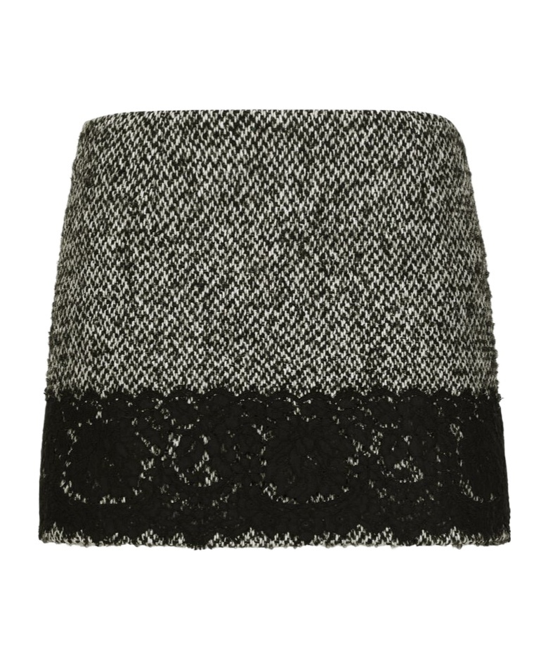 Dolce & Gabbana Short Skirt With Lace Insert In Black
