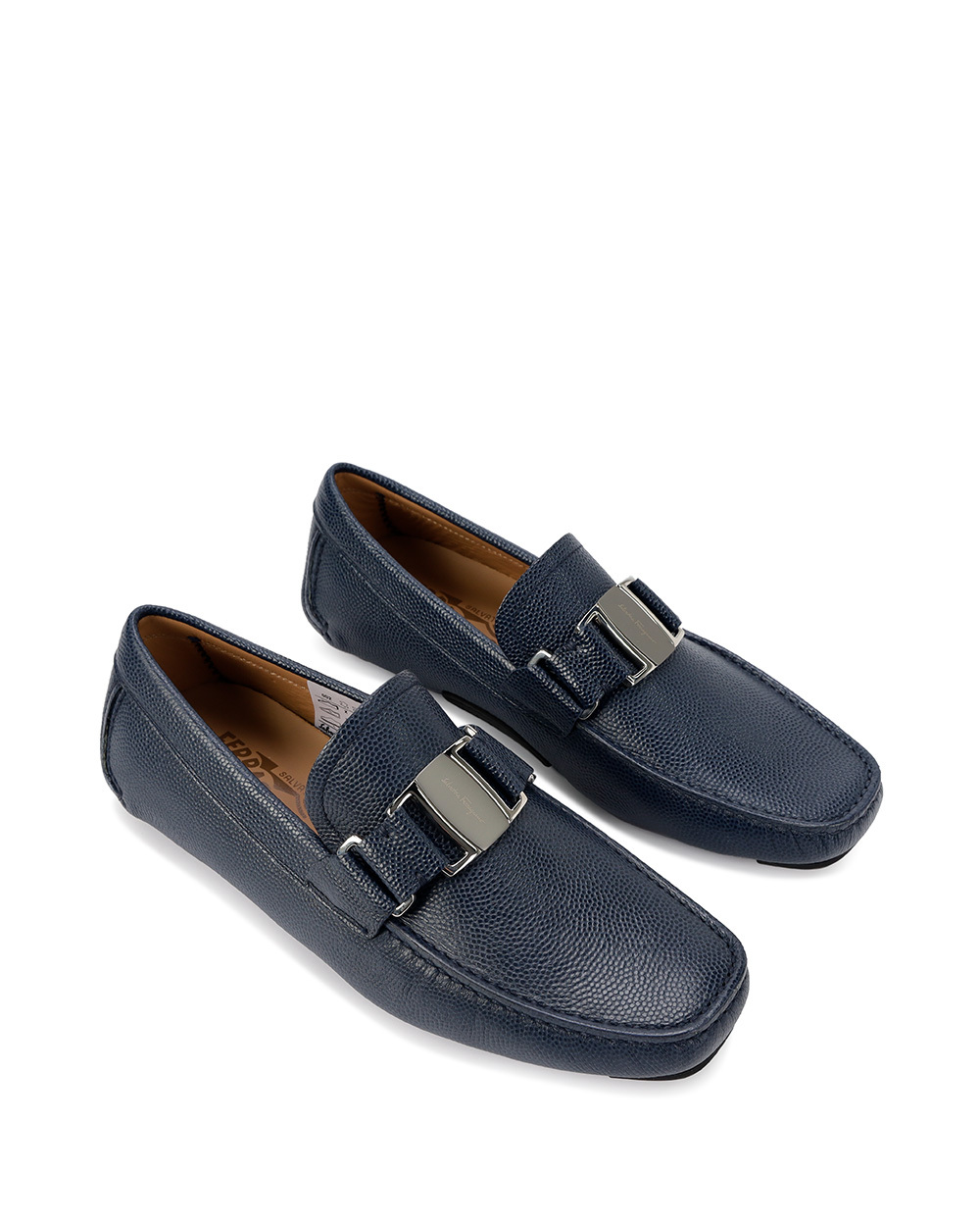 Ferragamo Navy Blue Clasp Business Casual Shoes In Black