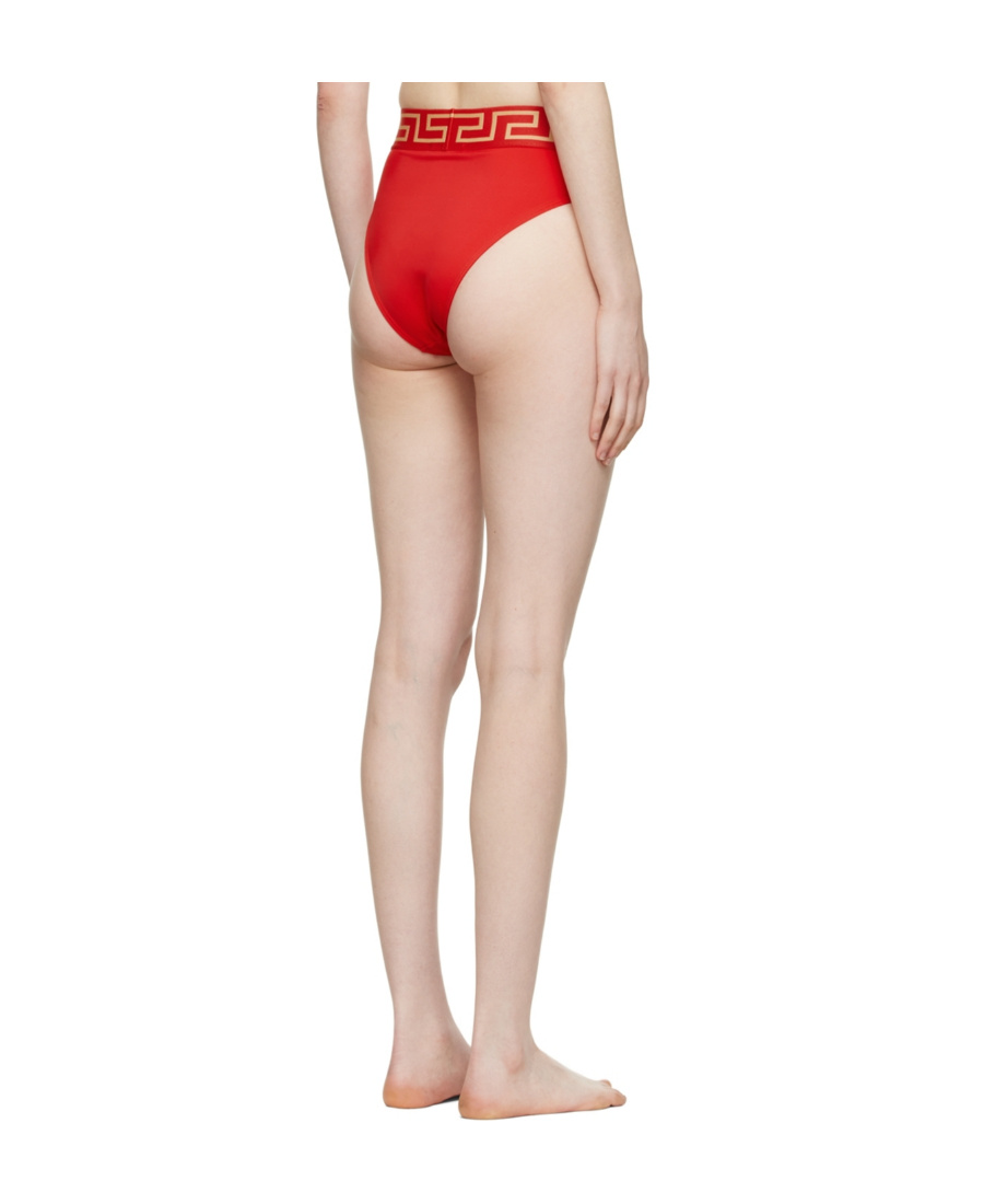 Versace Greca Border High Leg Swimming Briefs In Red