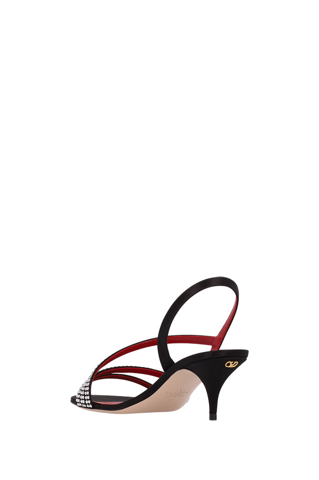Valentino Embellished Satin Mid-heel Sandals In Black