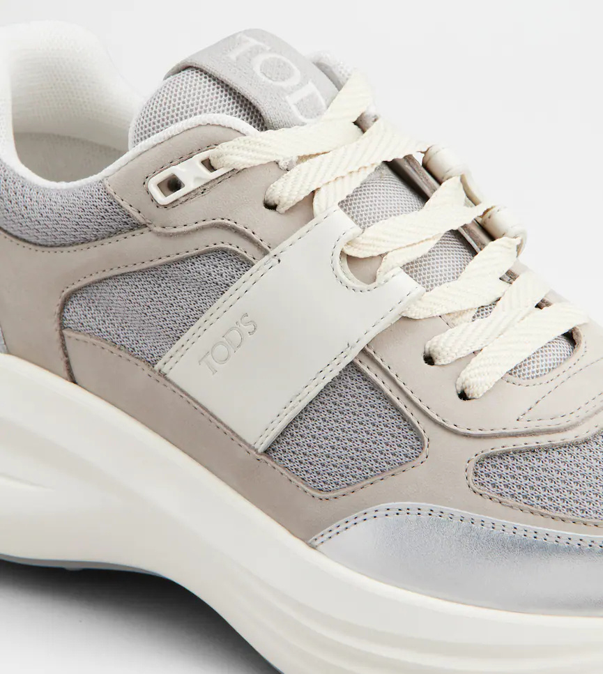 Tod's Sneakers In Fabric And Metallic Leather