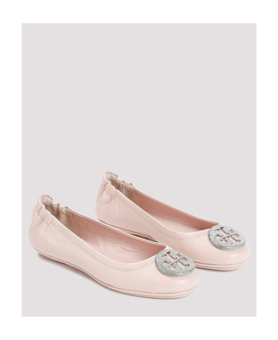 Tory Burch Minnie Travel Leather Ballerina Shoes In Pink