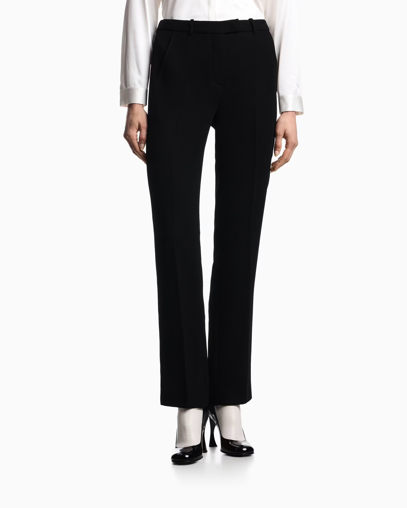Emporio Armani Asv Waffle Weave Technical Fabric Trousers In Black