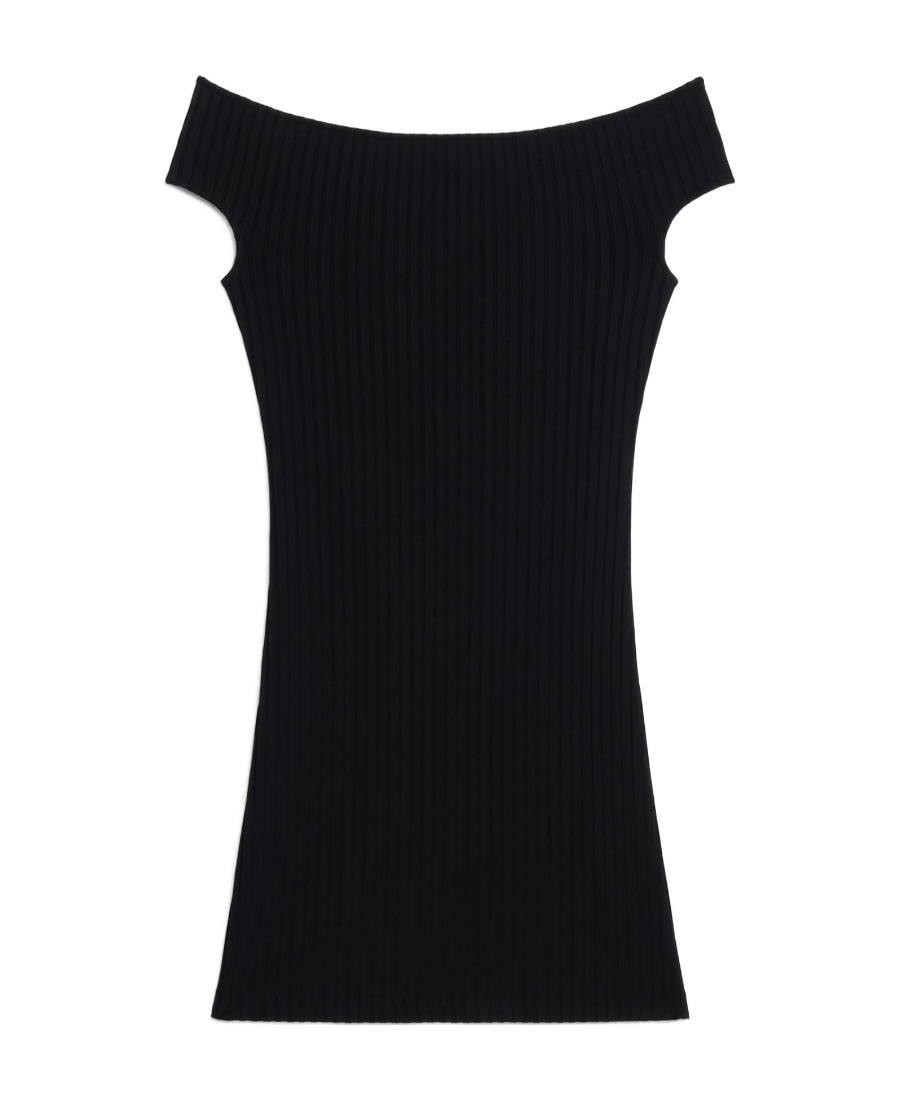 Shop Ami Alexandre Mattiussi Ami Paris Off-shoulder Knitted Mini Dress In Black