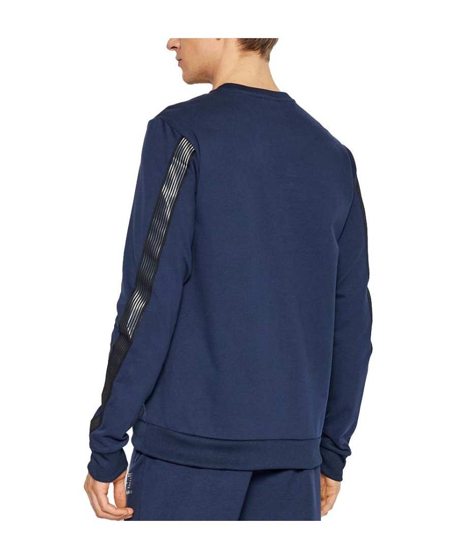 Ea7 Navy Blue Logo Printed Hoodie In Blue
