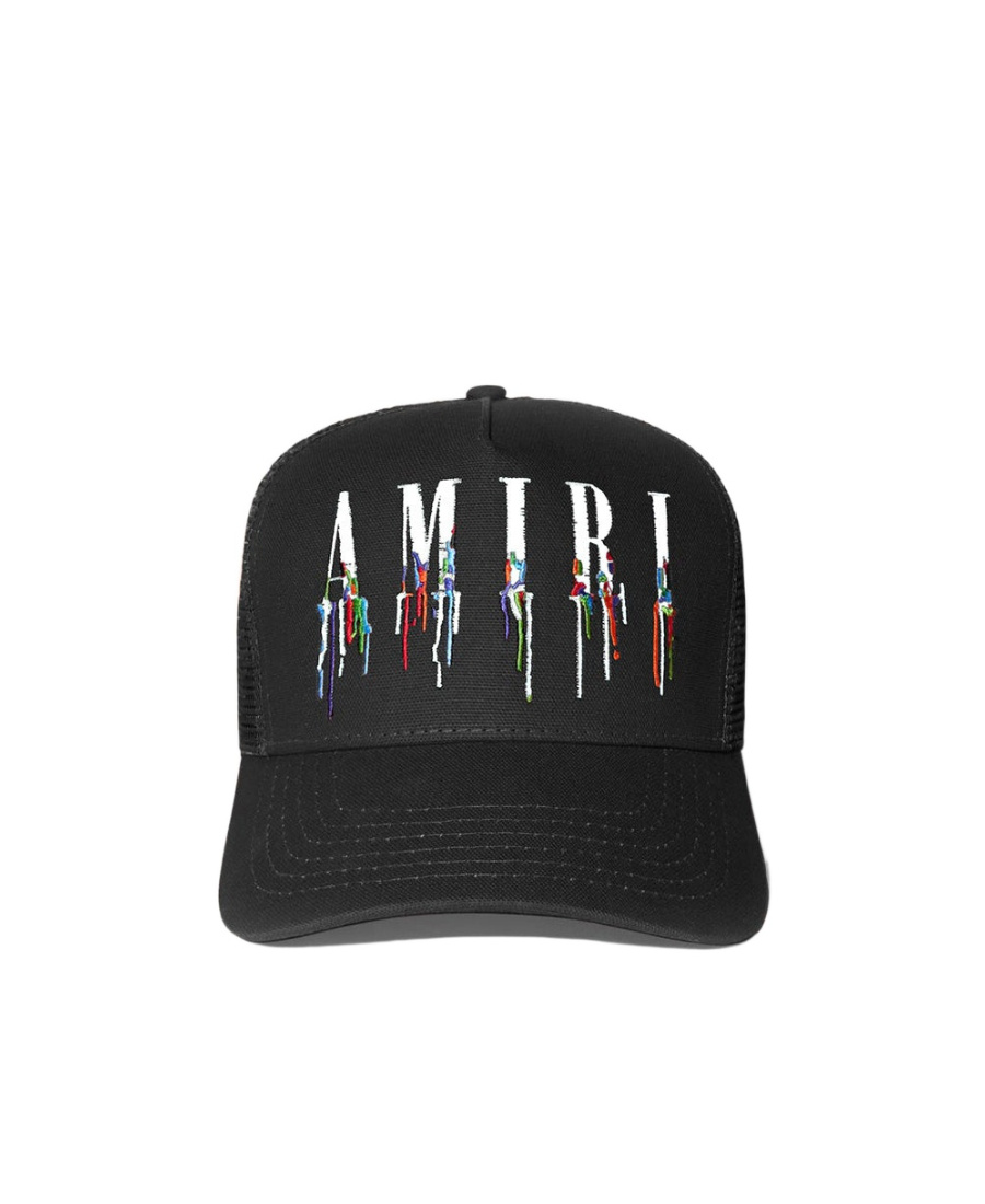 Amiri Paint Drip Embroidered Logo Trucker Hat In Black