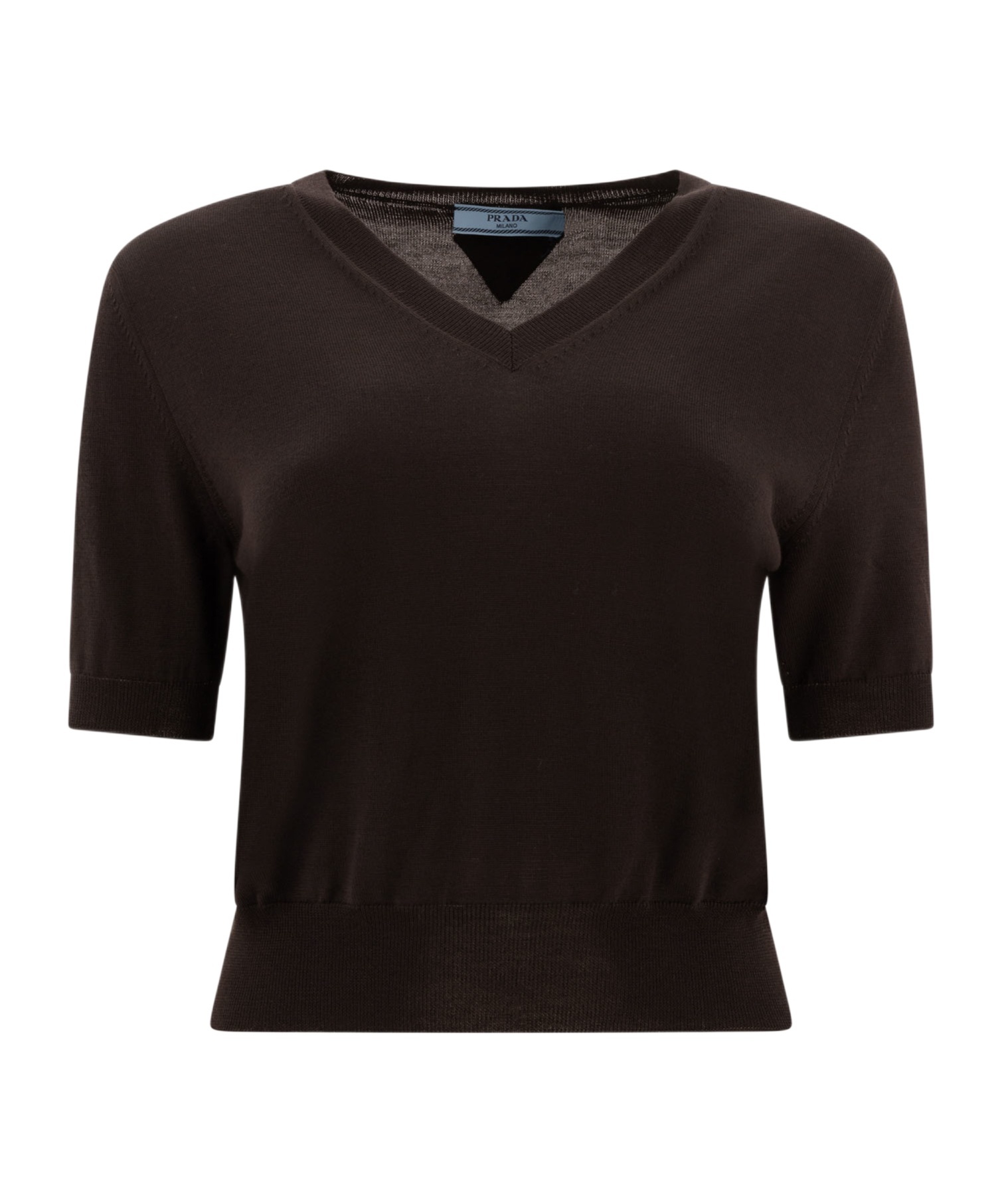 Prada V-neck Short-sleeved T-shirt In Brown