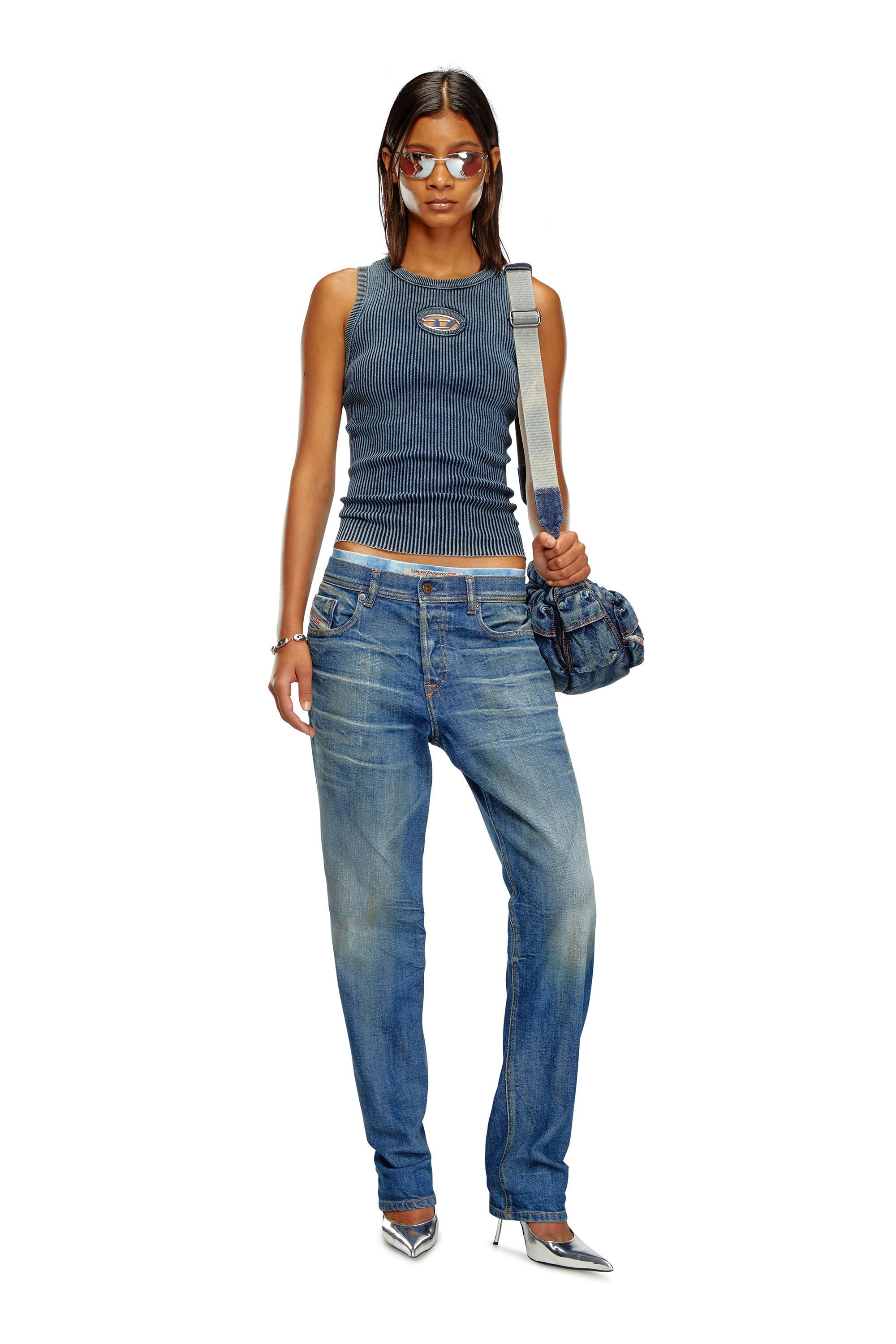 Diesel Ribbed Sleeveless Top With Distinctive Logo Detail In Blue