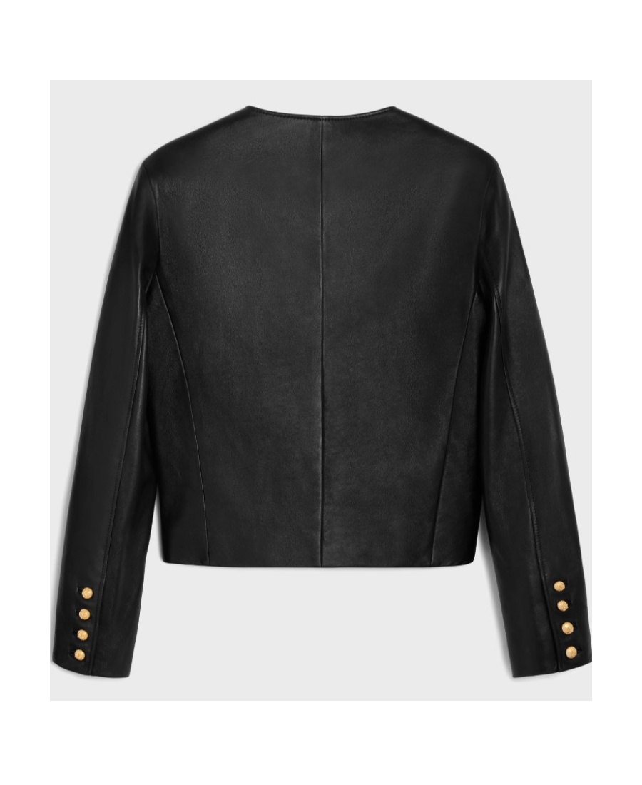 Celine Single-breasted Leather Jacket In Black