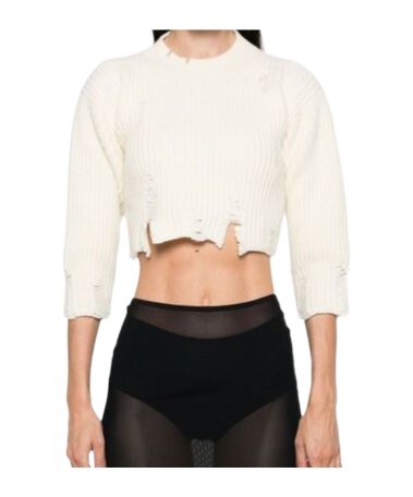 Ann Demeulemeester Round Neck Sweater In White