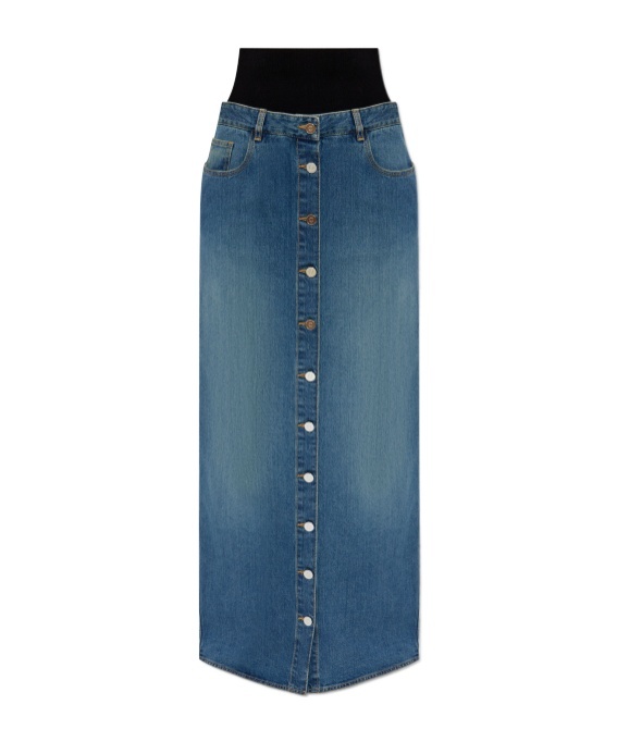 Alaïa Blue Knitted Waistband Denim Maxi Skirt In Blue