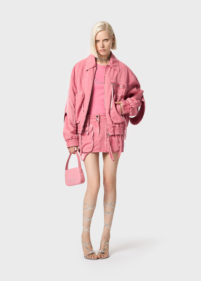 Blumarine Satin-inserts Bomber Jacket In Pink