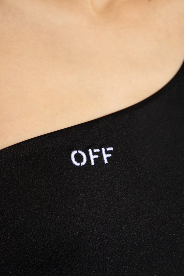 Off-white Solid Color One-shoulder One Piece Swimsuit In Black