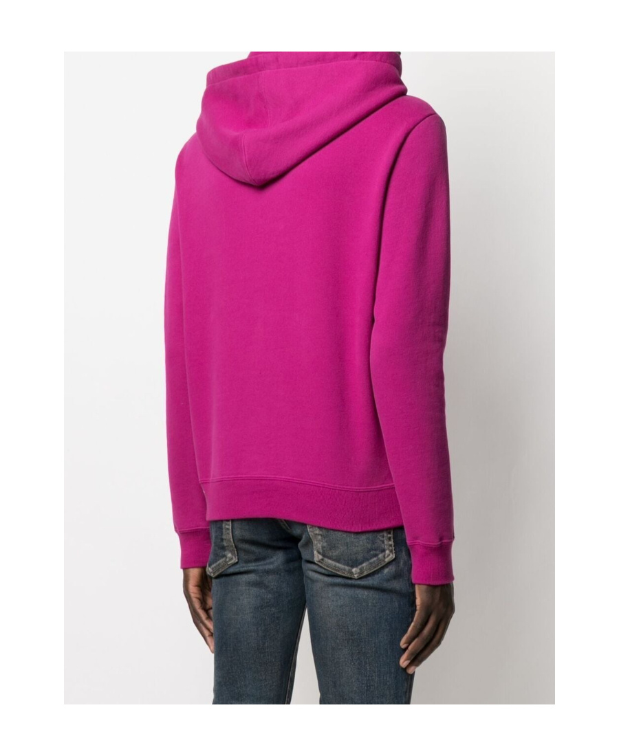 Saint Laurent Logo Printed Drawstring Hoodie In Purple