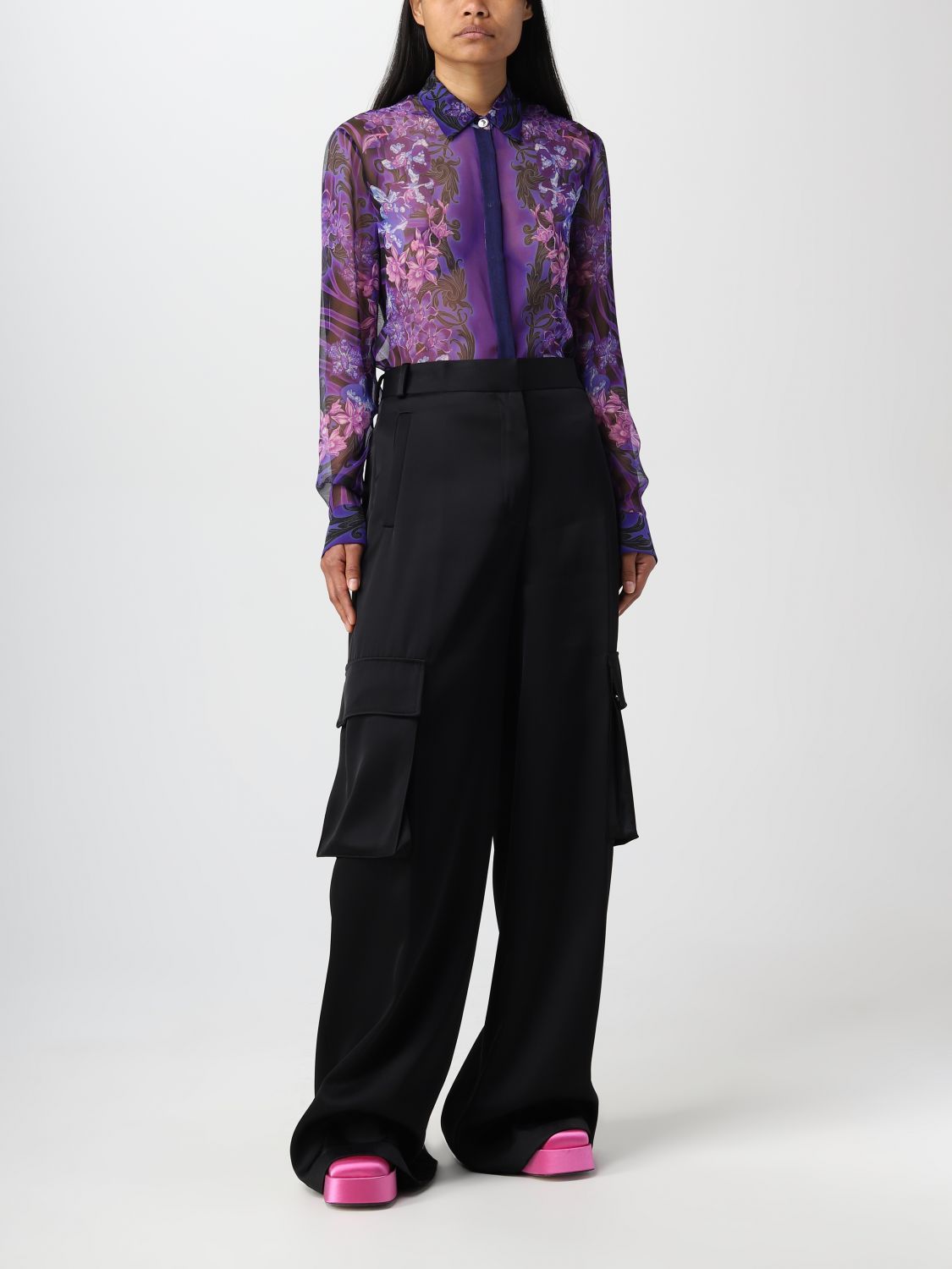 Versace Woman Black Trousers In Black