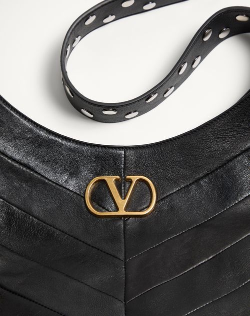 Valentino Garavani Garavani Hoboho Nappa Leather Hobo Bag With Chevron Pattern Woman Black In Black