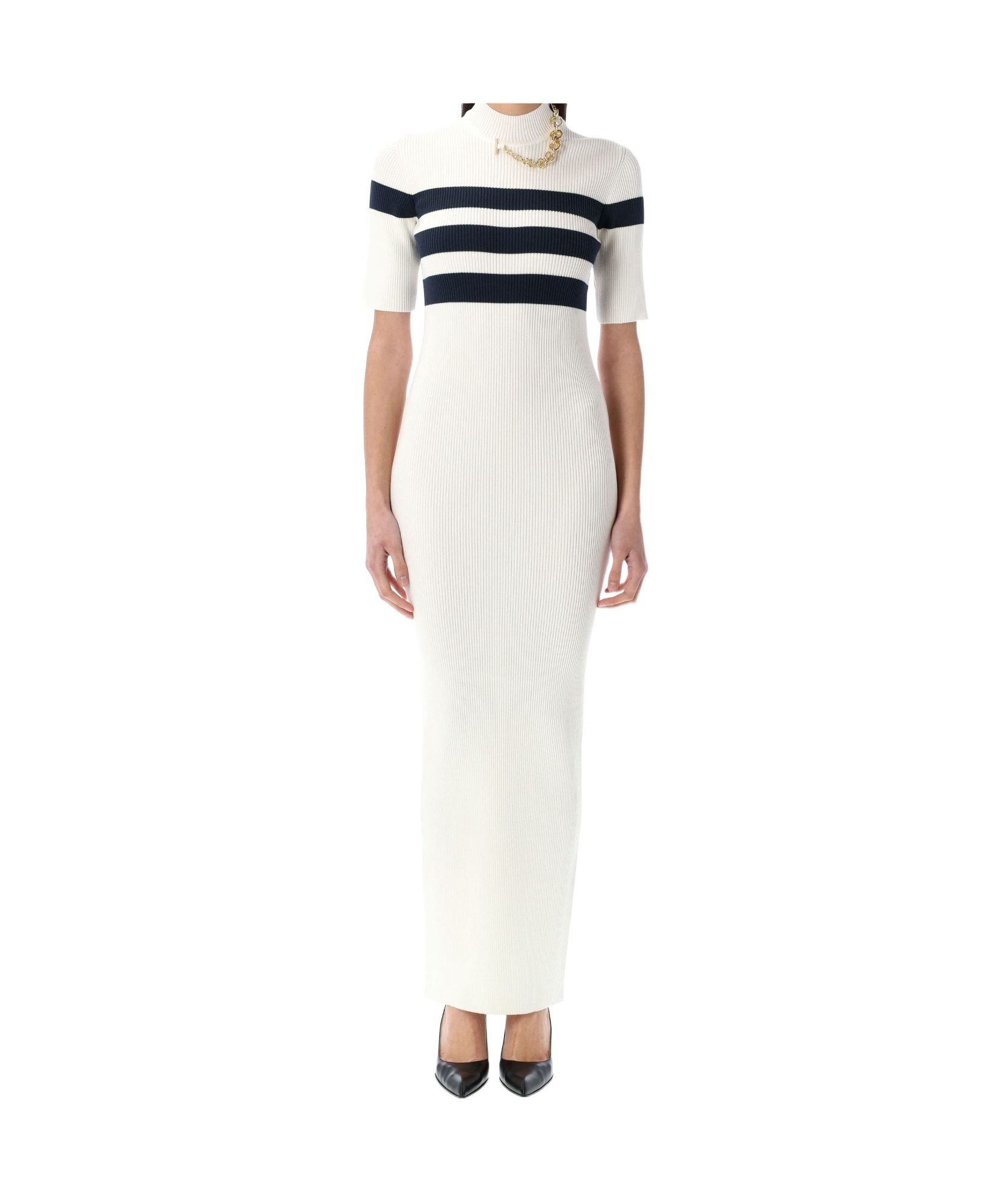 Jean Paul Gaultier Knitted Stripe Short Sleeve Dress In White